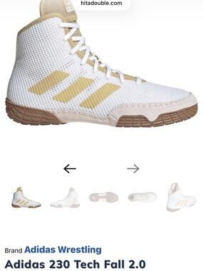 adidas High-Top Wrestling Shoes — White & Gold Trim